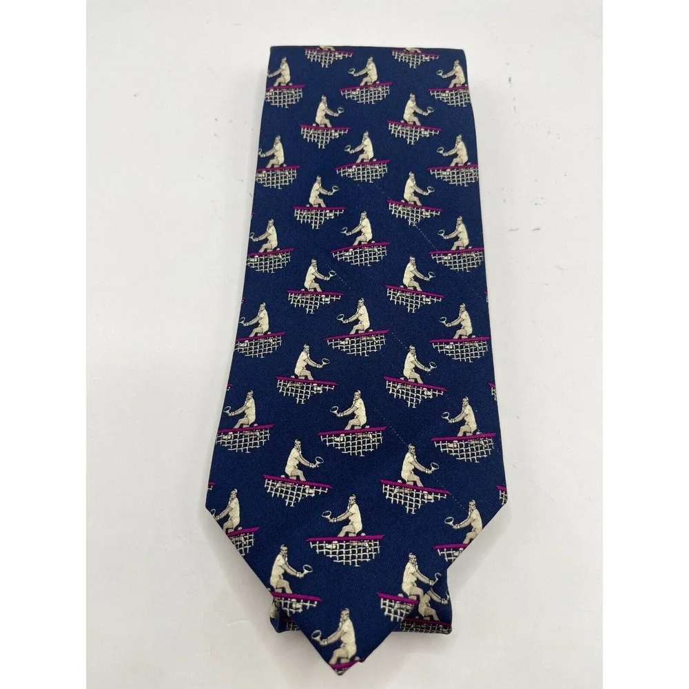 Polo Ralph Lauren Tie 100% Silk Tennis Print Blue‎ Handmade In USA